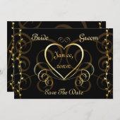 Uitnodiging voor zwarte en gouden bruiloft (Voorkant / Achterkant)