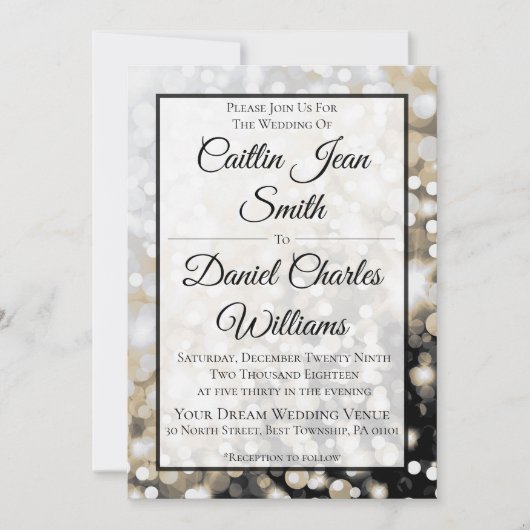 Uitnodiging voor zwarte en gouden bruiloft (Voorkant)