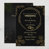 Uitnodiging voor zwarte en gouden bruiloft (Voorkant / Achterkant)