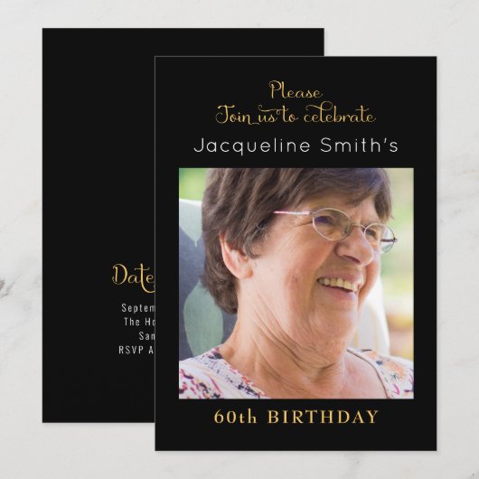 Uitnodiging voor zwarte en gouden feestdagen (Voorkant / Achterkant)