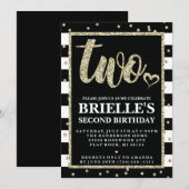 Uitnodiging voor zwarte en gouden glitter 2e verja (Voorkant / Achterkant)