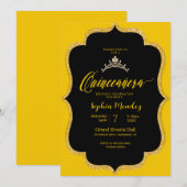 Uitnodiging voor zwarte en gouden Quinceanera (Voorkant / Achterkant)
