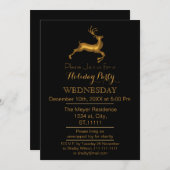 Uitnodiging voor zwarte en gouden rendierfeestdage (Voorkant / Achterkant)