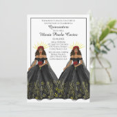 Uitnodiging voor zwarte en gouden Spaanse Quincean (Staand voorkant)