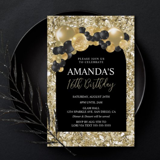 Uitnodiging voor zwarte en gouden verjaardag