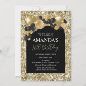 Uitnodiging voor zwarte en gouden verjaardag (Voorkant)