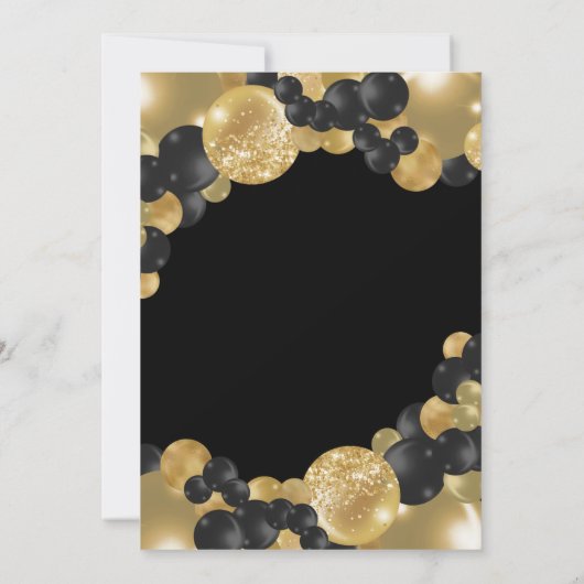 Uitnodiging voor zwarte en gouden verjaardag (Achterkant)