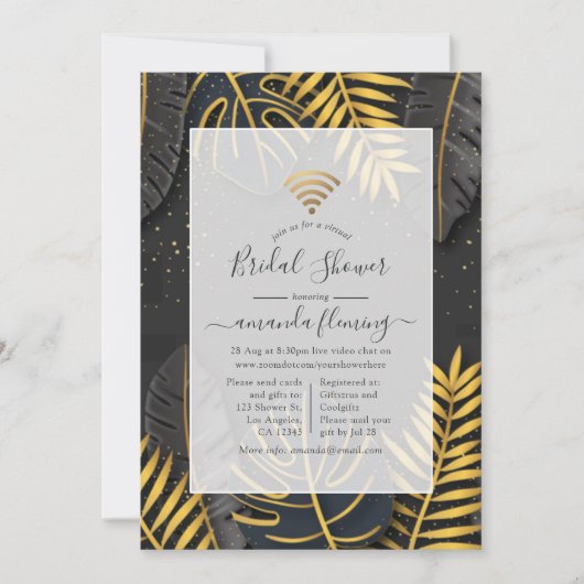 Uitnodiging voor zwarte en goudtropische virtuele (Voorkant)