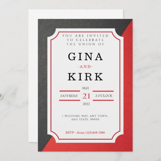 Uitnodiging voor zwarte en rode bruiloft (Voorkant / Achterkant)