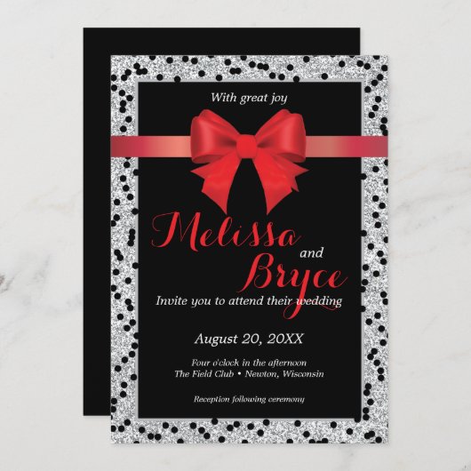 Uitnodiging voor zwarte en rode bruiloft (Voorkant / Achterkant)