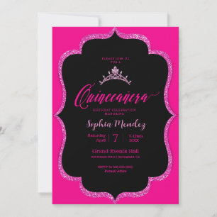 Uitnodiging voor zwarte en roze Quinceanera