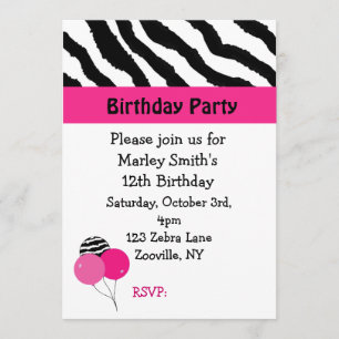 Uitnodiging voor zwarte en roze Zebra