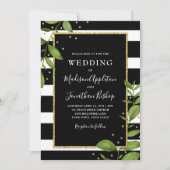 Uitnodiging voor zwarte en witte botanische bruilo (Voorkant)
