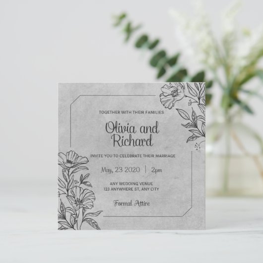 Uitnodiging voor zwarte en witte bruiloft (Staand voorkant)