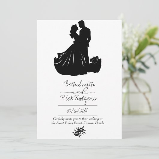 Uitnodiging voor zwarte en witte bruiloft (Staand voorkant)