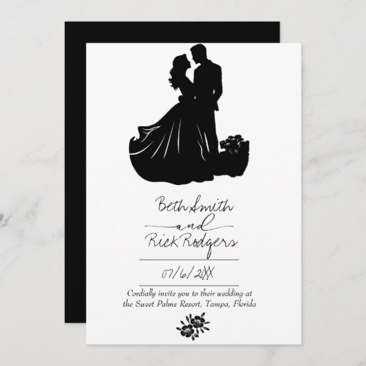 Uitnodiging voor zwarte en witte bruiloft (Voorkant / Achterkant)