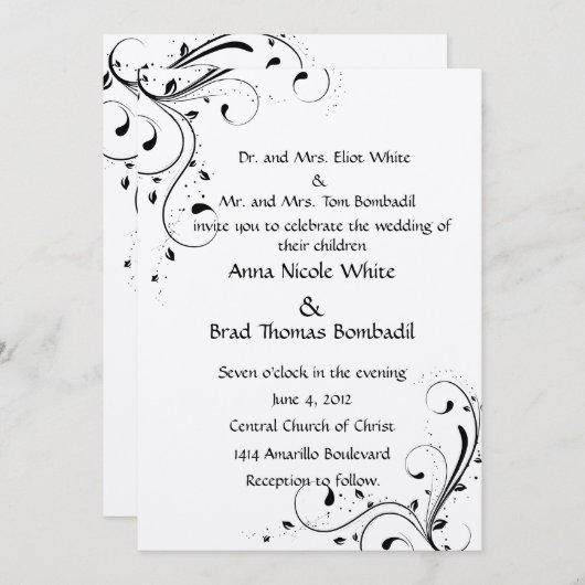 Uitnodiging voor zwarte en witte bruiloft (Voorkant / Achterkant)
