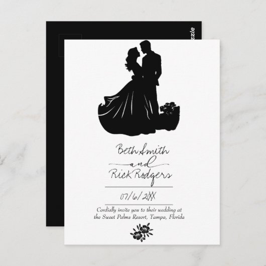 Uitnodiging voor zwarte en witte bruiloft (Voorkant / Achterkant)
