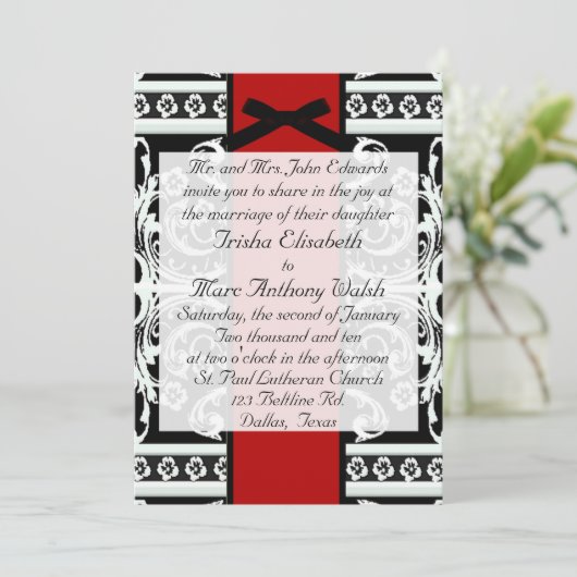 Uitnodiging voor zwarte en witte bruiloft (Staand voorkant)