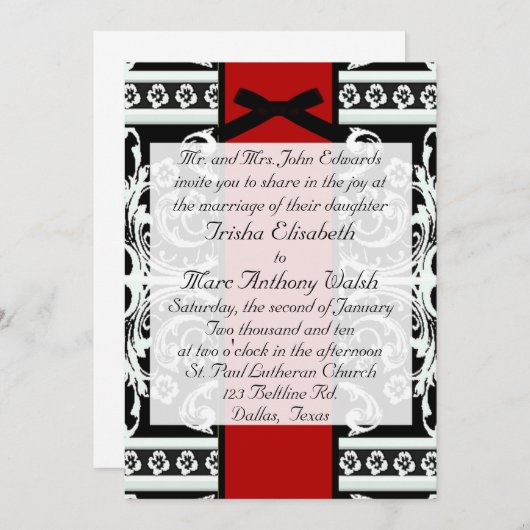 Uitnodiging voor zwarte en witte bruiloft (Voorkant / Achterkant)