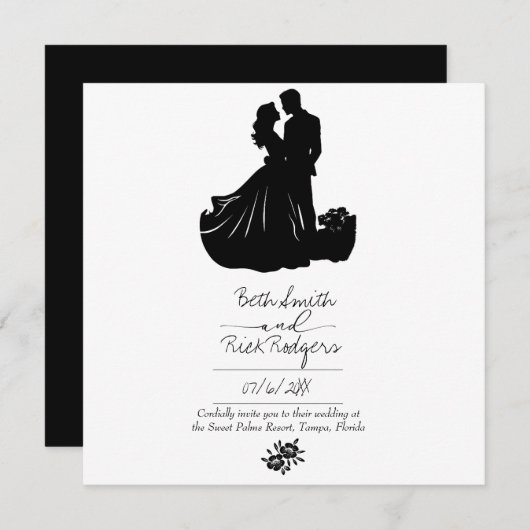 Uitnodiging voor zwarte en witte bruiloft (Voorkant / Achterkant)