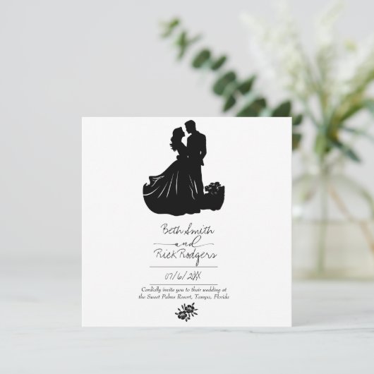 Uitnodiging voor zwarte en witte bruiloft (Staand voorkant)