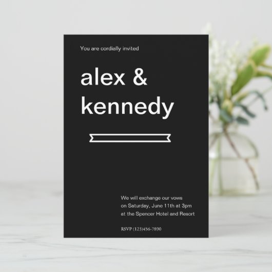 Uitnodiging voor zwarte en witte bruiloft (Staand voorkant)