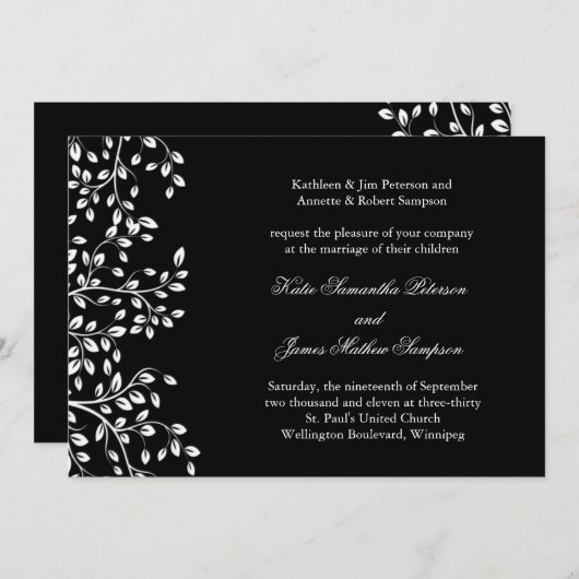 Uitnodiging voor zwarte en witte bruiloft (Voorkant / Achterkant)