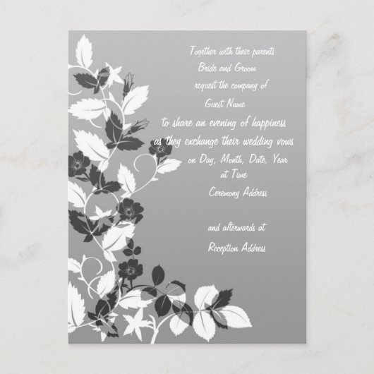 Uitnodiging voor zwarte en witte bruiloft briefkaart (Voorkant)