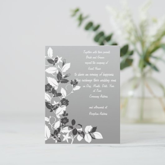 Uitnodiging voor zwarte en witte bruiloft briefkaart (Staand voorkant)