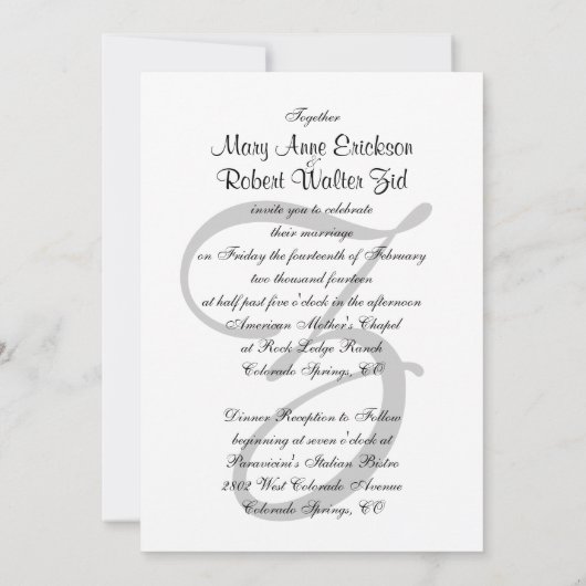 Uitnodiging voor zwarte en witte bruiloft | Initia (Achterkant)