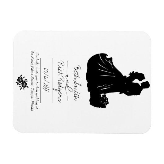 Uitnodiging voor zwarte en witte bruiloft magneet (Horizontaal)