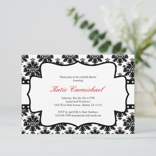 Uitnodiging voor zwarte en witte Damask (Staand voorkant)