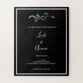 Uitnodiging voor zwarte en witte drift-bruiloft legpuzzel