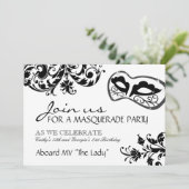 Uitnodiging voor zwarte en witte Masquerade (Staand voorkant)