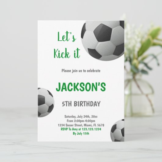 Uitnodiging voor zwarte en witte ronde groene teks (Staand voorkant)