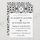 Uitnodiging voor zwarte en witte Spaanse tijdewedd (Voorkant / Achterkant)