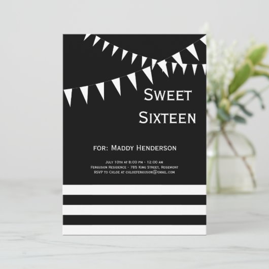 Uitnodiging voor zwarte en witte zestien (Staand voorkant)