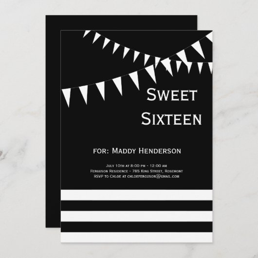Uitnodiging voor zwarte en witte zestien (Voorkant / Achterkant)