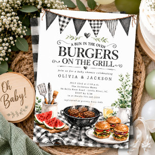Uitnodiging voor Zwarte Gingham Burgers op de Gril