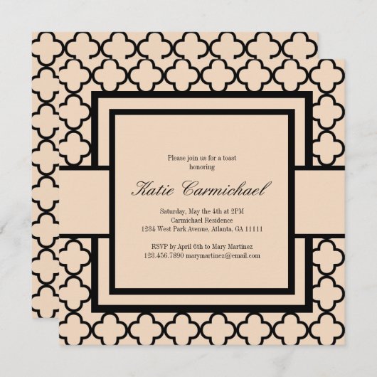 Uitnodiging voor zwarte & ivory Damask (Voorkant / Achterkant)