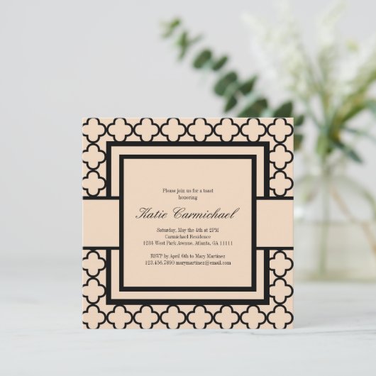 Uitnodiging voor zwarte & ivory Damask (Staand voorkant)