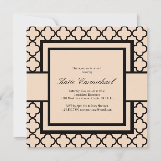 Uitnodiging voor zwarte & ivory Damask (Voorkant)