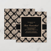 Uitnodiging voor zwarte & ivory Damask (Voorkant / Achterkant)