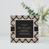 Uitnodiging voor zwarte & ivory Damask (Staand voorkant)