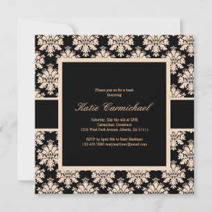 Uitnodiging voor zwarte & ivory Damask