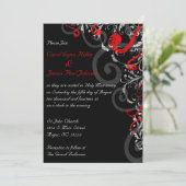 Uitnodiging voor zwarte, witte en rode bruiloft (Staand voorkant)