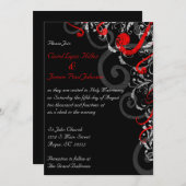 Uitnodiging voor zwarte, witte en rode bruiloft (Voorkant / Achterkant)