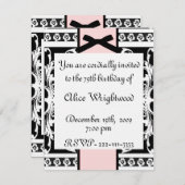 Uitnodiging voor zwarte, witte en roze feestdag (Voorkant / Achterkant)