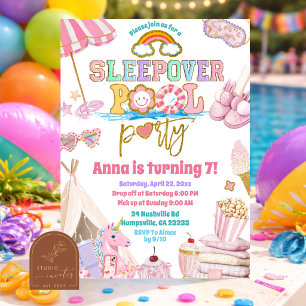Uitnodiging voor zwembad-slaapfeest met patch-part